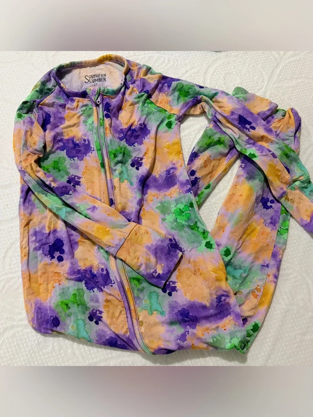 Kids' Purple, Green & Gold Tie-Dye Footed One-Piece